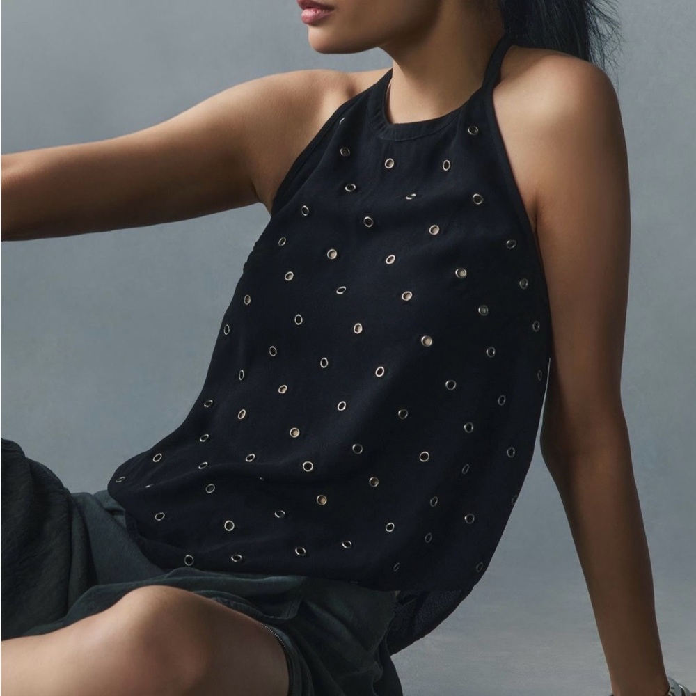 Anthropologie Black Halter Grommet Camisole
